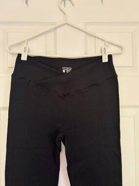 Black Ribbed High-Waisted Leggings | Crossover Waist Activewear (XL)
